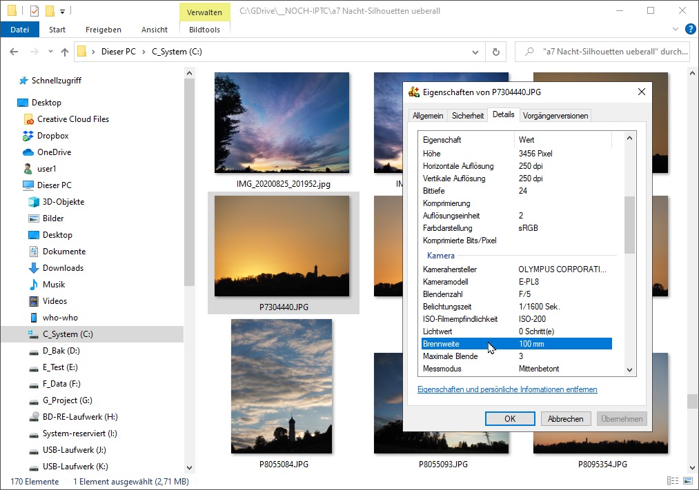 Kamera zoomen - Anzeige im Windows Explorer
