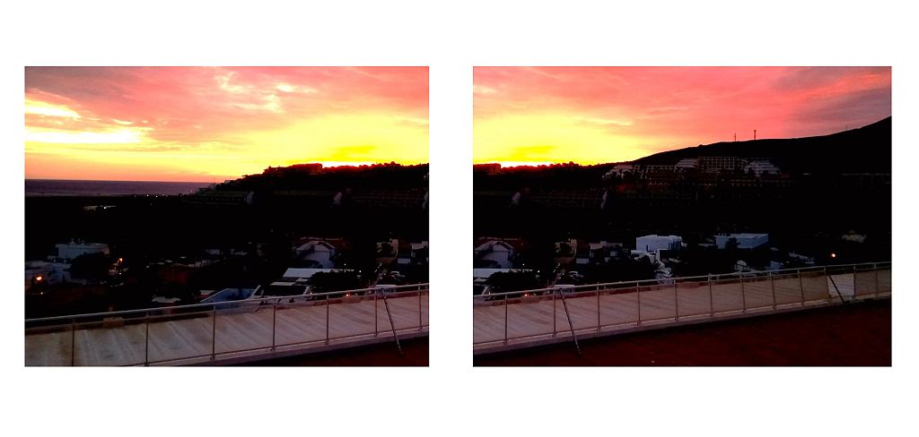 Zwei Bilder eines Sonnenuntergangs sollen zu einem Panoramabild zusammengefügt werden.