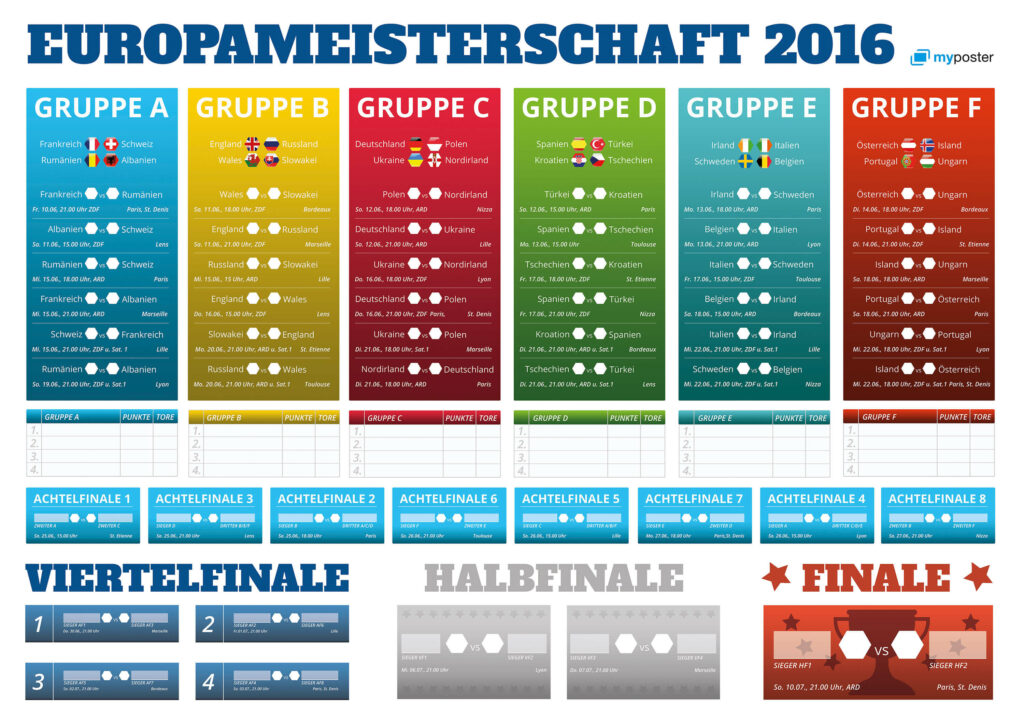 EM 2016 Spielplan im Querformat zum Download