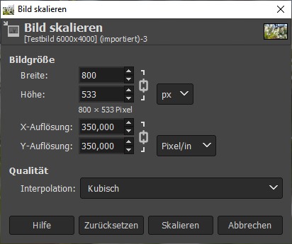 Mit Gimp Bilder skalieren