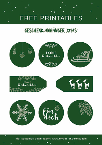 Weihnachtlicher Geschenkanhänger zum Ausdrucken in Grün