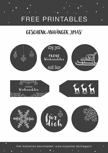 Weihnachtlicher Geschenkanhänger zum Ausdrucken in Grau