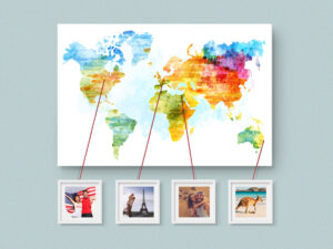Urlaubsfotos an einer Weltkarte Weltkarte mit Fotos, Foto-Weltkarte