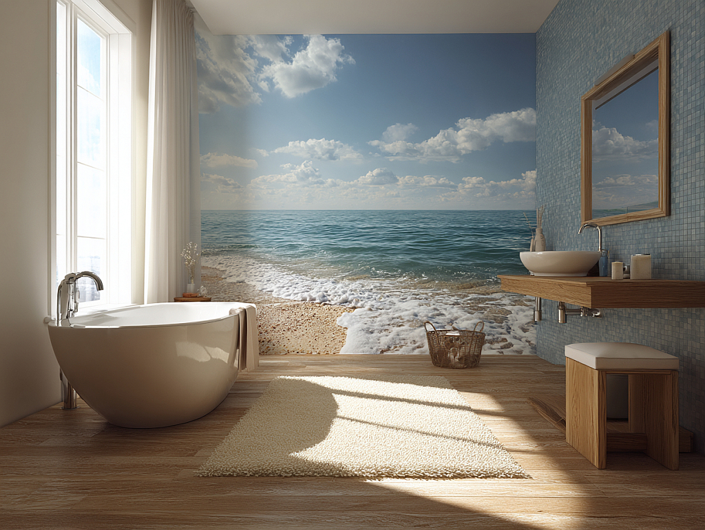 Badezimmer Idee Wandtapete mit Strandmotiv