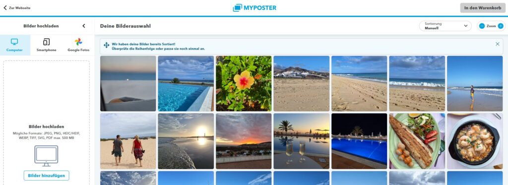 KI-Fotobuch: Screenshot der Bildauswahl