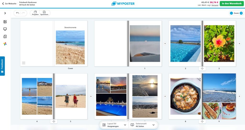 Seitenvorschlag des KI-Fotobuchs von MYPOSTER
